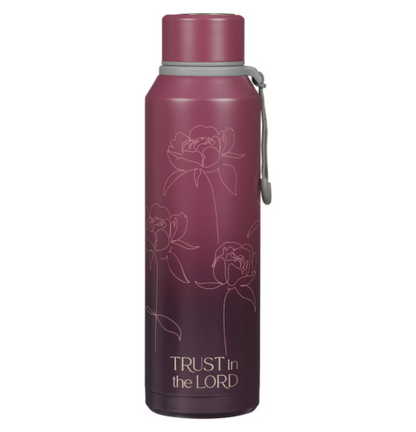 Trust in the Lord Plum Floral Stainless Steel Water Bottle - Proverbs 3:5