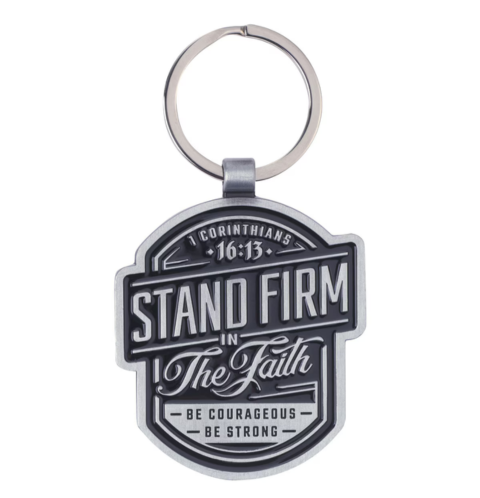 Stand Firm Black Epoxy-filled Metal Keychain - 1 Corinthians 16:13