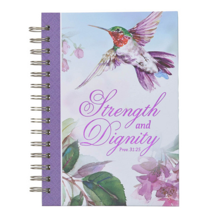 Strength and Dignity Purple Hummingbird Large Wirebound Journal - Proverbs 31:25