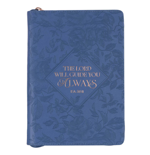 The Lord Will Guide You Blue Faux Leather Classic Journal with Zipper Closure - Isaiah 58:11