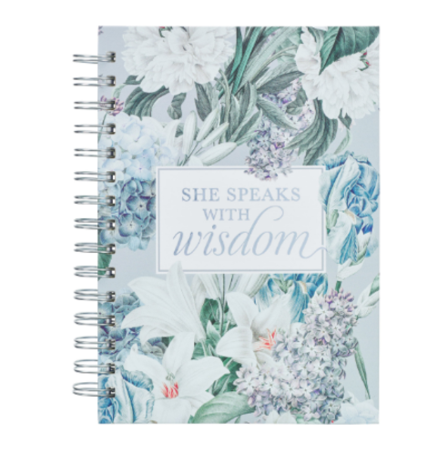 She Speaks with Wisdom Blue Floral Large Wirebound Journal - Proverbs 31:26