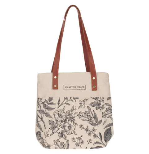 Amazing Grace Natural Canvas Tote Bag - 2 Corinthians 12:9