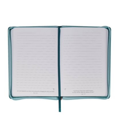 Through Christ Teal Faux Leather Journal with Zippered Closure - Philippians 4:13