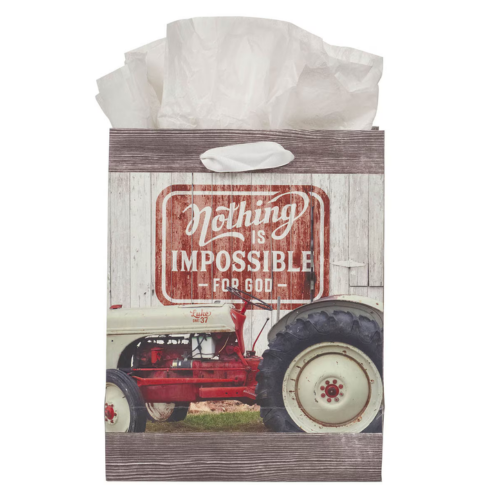 Nothing Is Impossible Red Vintage Farm Medium Gift Bag - Luke 1:37