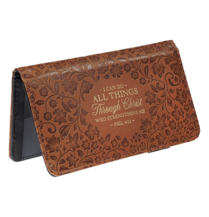 All Things Honey-brown Faux Leather Checkbook Wallet - Philippians 4:13