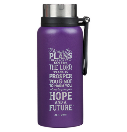 I Know the Plans Purple Stainless Steel Water Bottle - Jeremiah 29:11