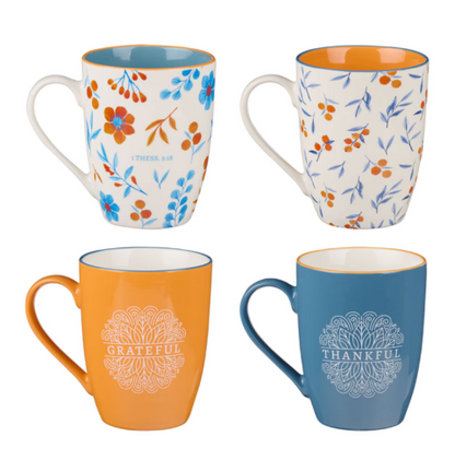 Give Thanks Blue and Orange Ceramic Mug Set - 1 Thessalonians 5:18