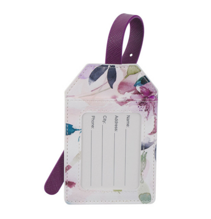 Strength and Dignity Purple Floral Faux Leather Luggage Tag - Proverbs 31:25