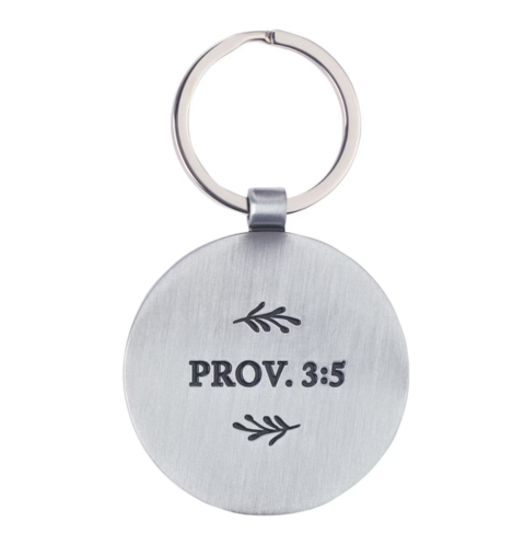 Trust Honey-brown and Navy Epoxy-coated Metal Keychain - Proverbs 3:5