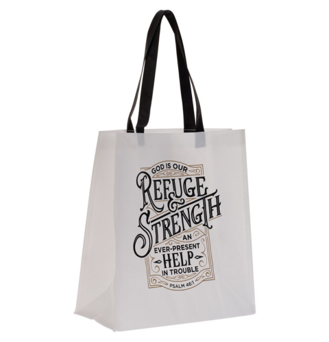 Refuge and Strength Black and White Shopping Tote Bag - Psalm 46:1