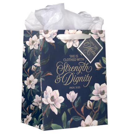 Strength and Dignity Blush Magnolia Large Portrait Gift Bag - Proverbs 31:25