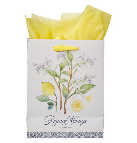 Rejoice Always White Lemon Medium Gift Bag - 1 Thessalonians 5:16