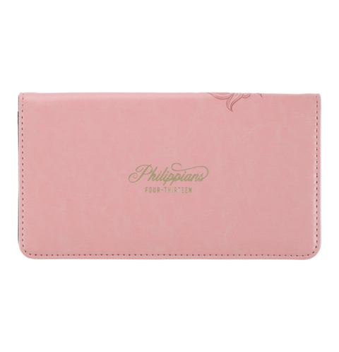 Through Christ Fluted Iris Pink Faux Leather Checkbook Wallet - Philippians 4:13