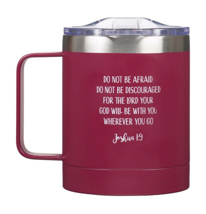 Be Strong & Courageous Very Berry Camp Style Stainless Steel Mug - Joshua 1:9