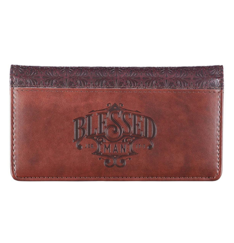 Blessed Man Two-tone Brown Faux Leather Checkbook Cover - Jeremiah 17:7