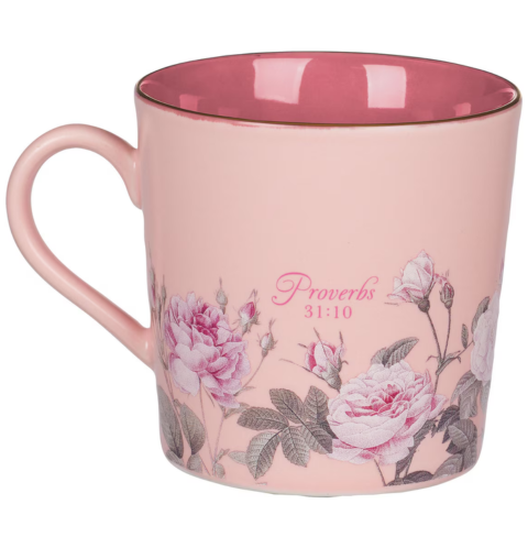 More Precious than Rubies Pink Floral Ceramic Coffee Mug - Proverbs 31:10