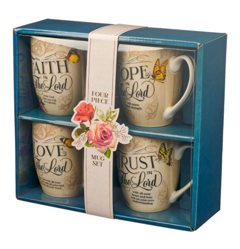 Faith Trust Hope and Love Floral Mug Set