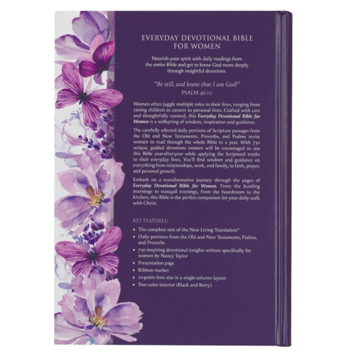 Purple Floral Hardcover NLT Everyday Devotional Bible for Women