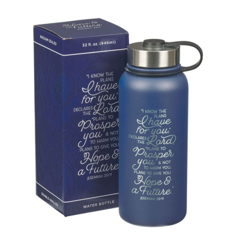 I Know the Plan Blue Stainless Steel Water Bottle - Jeremiah 29:11