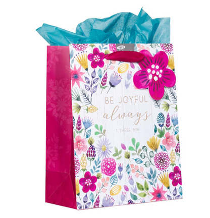 Be Joyful Always Multicolored Medium Gift Bag with Tissue Paper - 1 Thessalonians 5:16