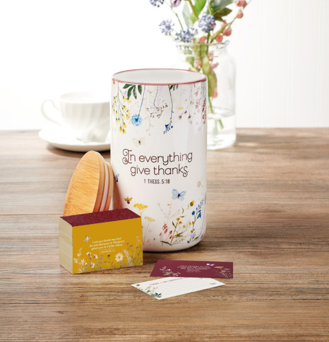 Give Thanks Topsy-Turvy Wildflower Ceramic Gratitude Jar - 1 Thessalonians 5:18