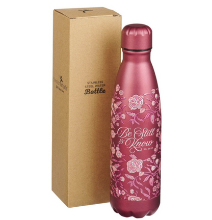 Be Still Metallic Raisin Plum Floral Stainless Steel Water Bottle - Psalm 46:10