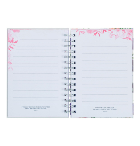 Bless You and Keep You White and Pink Floral Wirebound Journal - Numbers 6:24-25