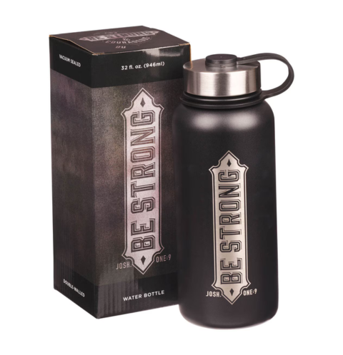 Be Strong Black Stainless Steel Water Bottle - Joshua 1:9