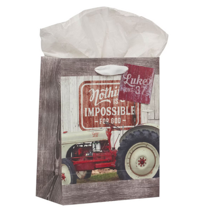 Nothing Is Impossible Red Vintage Farm Medium Gift Bag - Luke 1:37