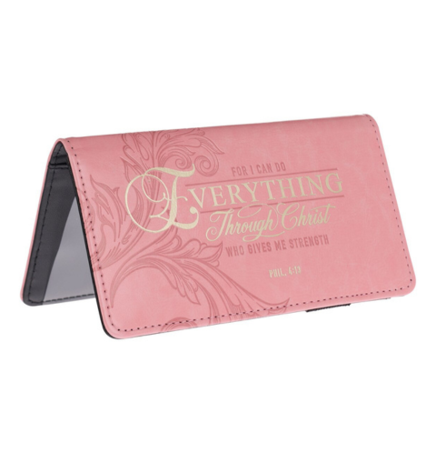 Through Christ Fluted Iris Pink Faux Leather Checkbook Wallet - Philippians 4:13