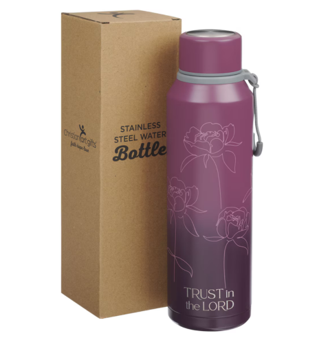 Trust in the Lord Plum Floral Stainless Steel Water Bottle - Proverbs 3:5