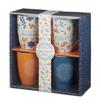 Give Thanks Blue and Orange Ceramic Mug Set - 1 Thessalonians 5:18