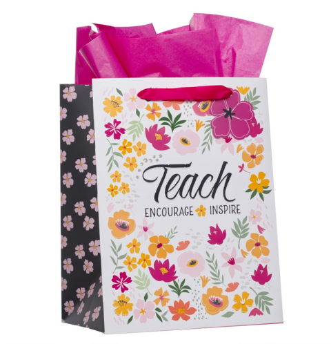 The Lord is With You Pink Floral Large Portrait Gift Bag - Zephaniah 3:17