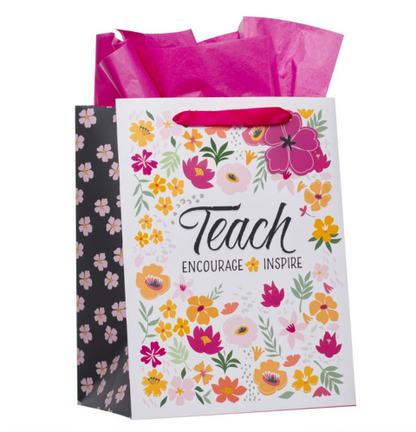 The Lord is With You Pink Floral Large Portrait Gift Bag - Zephaniah 3:17