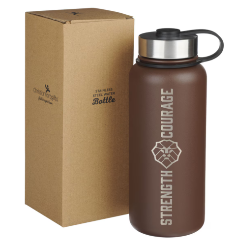 Strength and Courage Brown Stainless Steel Water Bottle - Joshua 1:9