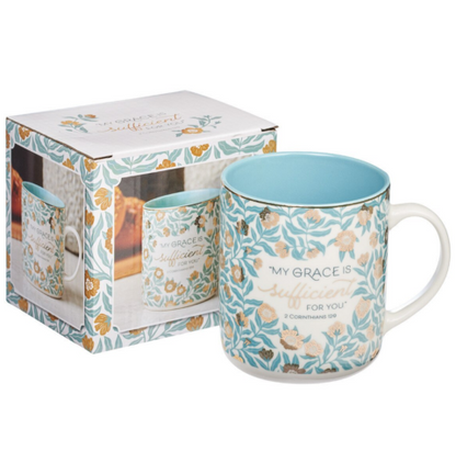 Sufficient Grace Teal Ceramic Coffee Mug – 2 Corinthians 12:9