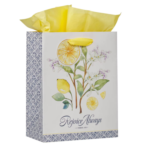 Rejoice Always White Lemon Medium Gift Bag - 1 Thessalonians 5:16