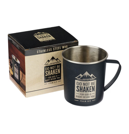 Do Not Be Shaken Black Camp-style Stainless Steel Mug - Psalm 16:8