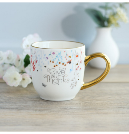 Give Thanks Topsy-Turvy Wildflowers Ceramic Mug - 1 Thessalonians 5:18