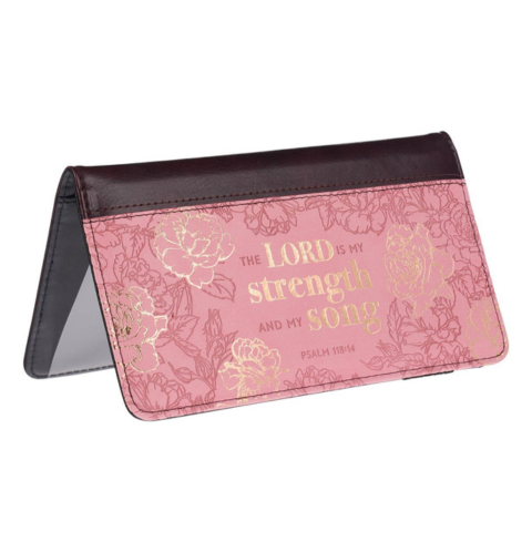 My Strength and My Song Pink Rose Faux Leather Checkbook Cover– Psalm 118:14