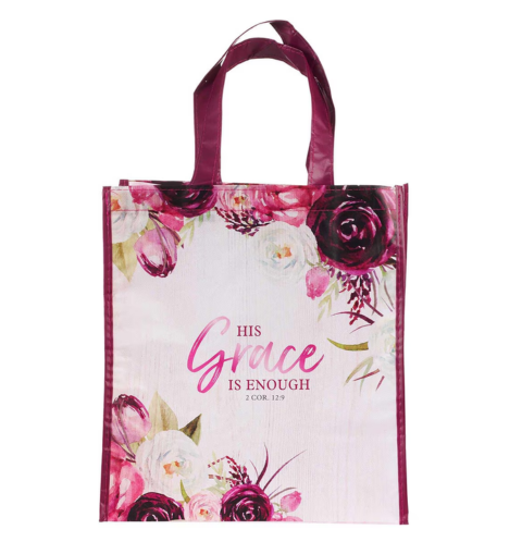 His Grace is Enough Plum Pink Non-Woven Tote Bag - 2 Corinthians 12:9