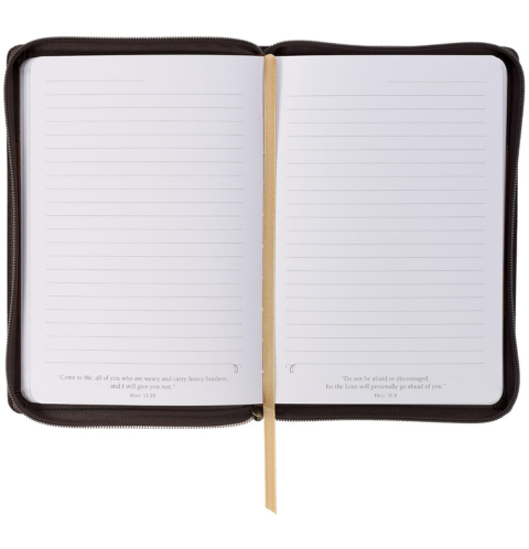 Man of God Honey-brown and Espresso Faux Leather Journal with Zipper Closure - 1 Timothy 6:11