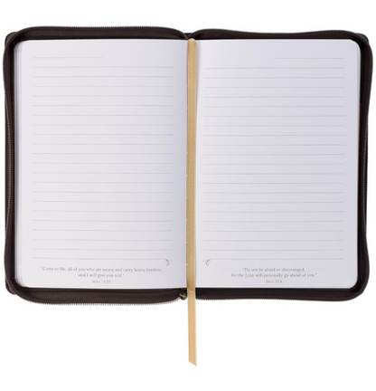 Man of God Honey-brown and Espresso Faux Leather Journal with Zipper Closure - 1 Timothy 6:11