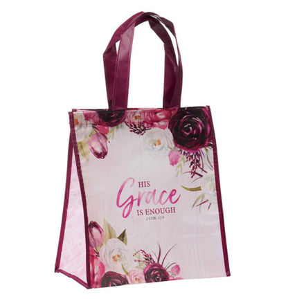 His Grace is Enough Plum Pink Non-Woven Tote Bag - 2 Corinthians 12:9