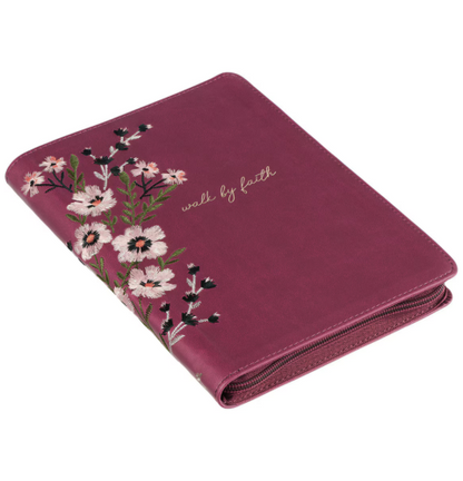 Walk By Faith Beet Red Faux Leather Classic Journal with Zippered Closure - 2 Corinthians 5:7