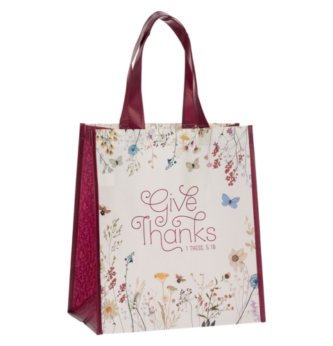 Give Thanks Topsy-Turvy Wildflower Non-Woven Coated Tote Bag - 1 Thessalonians 5:18