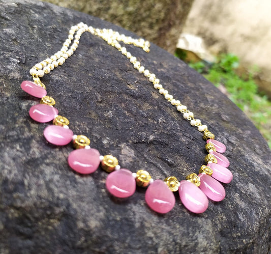 Handcrafted Pink Teardrop Crystal Chain