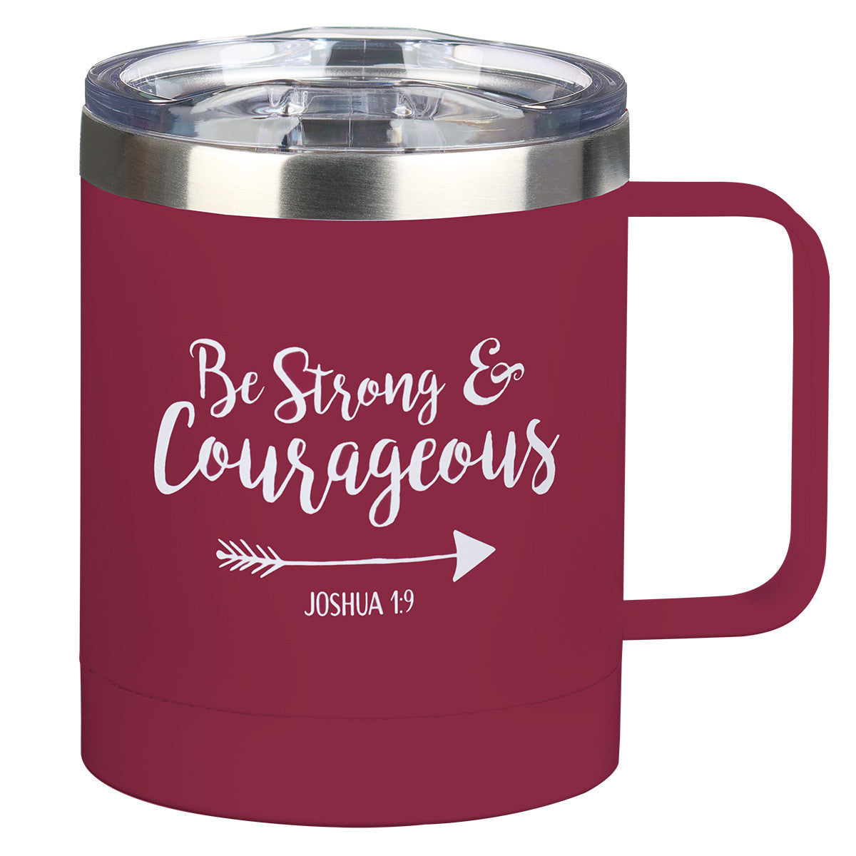 Be Strong & Courageous Very Berry Camp Style Stainless Steel Mug Joshua 1:9
