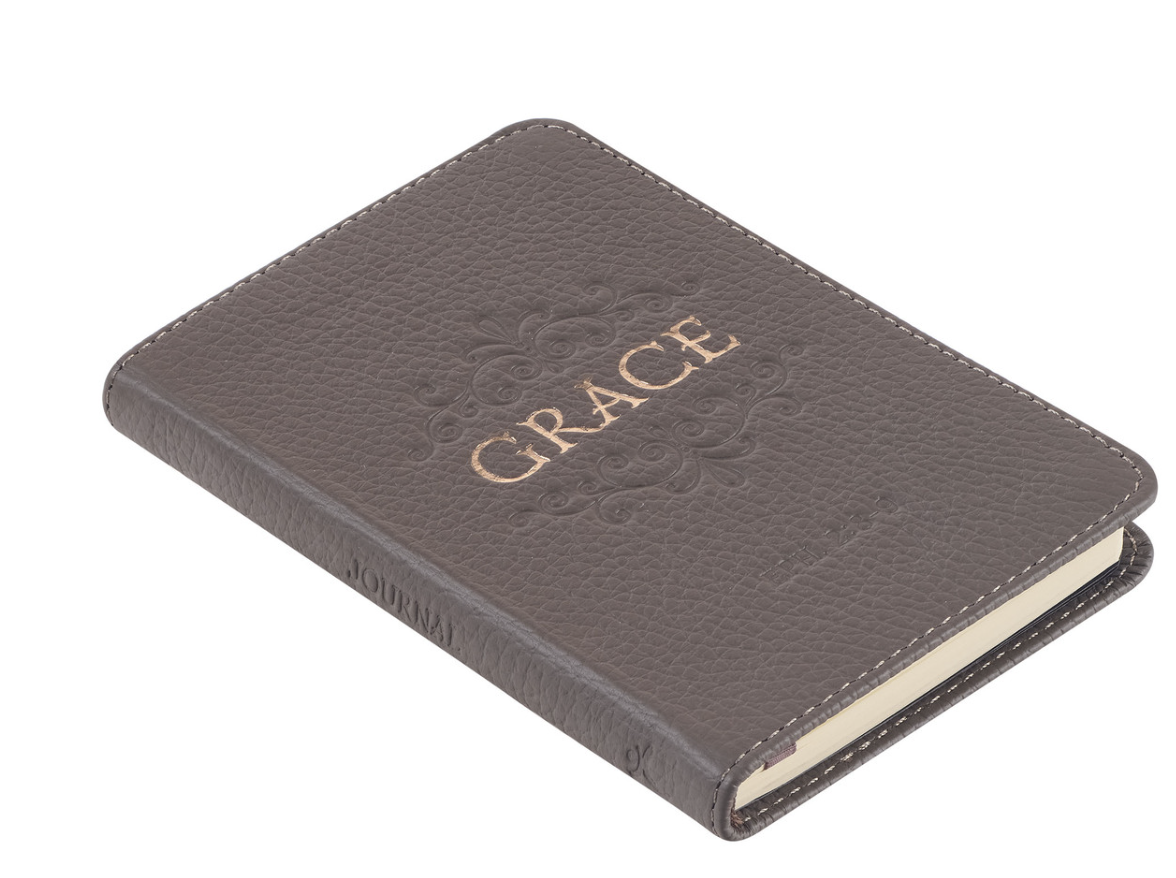 Grace Taupe Gray Pocket-sized Full Grain Leather Journal Ephesians 2:8-9