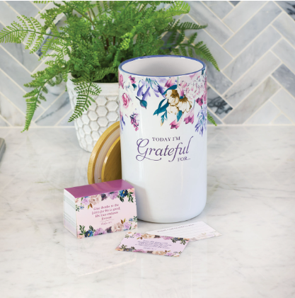 Today I'm Grateful For Purple Floral Ceramic Gratitude Jar with Cards